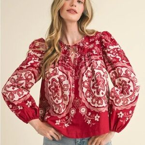 &Merci Red Medallion Print Blouse